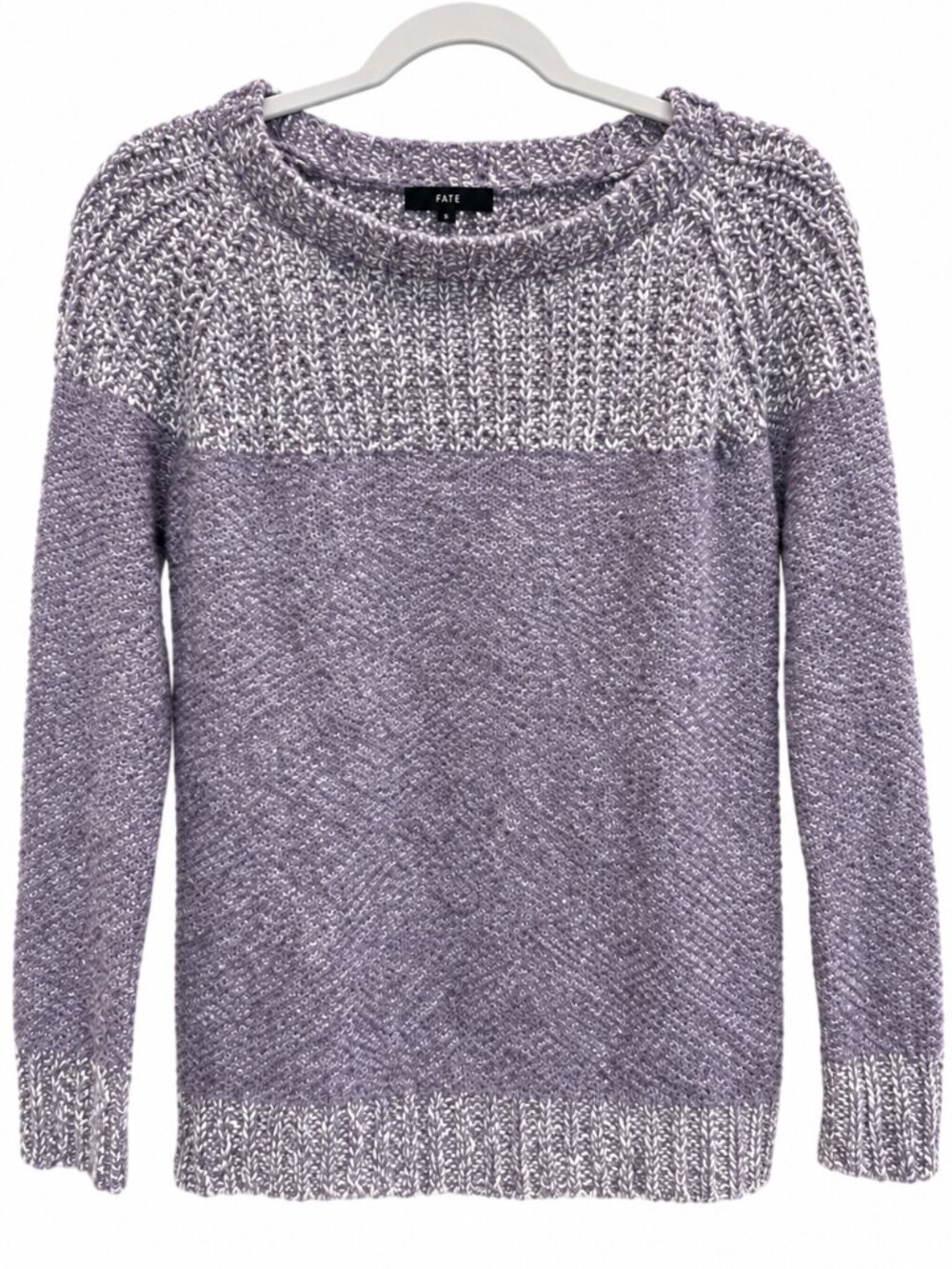 FATE Lavender Mixed Texture Knit Sweater S Colorblock Chunky Ribbed Cozy